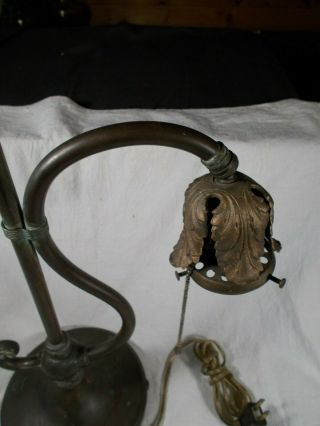 Vtg pullchain Socket Art Nouveau Bronze patina Electric Desk Lamp Table Lamp 3