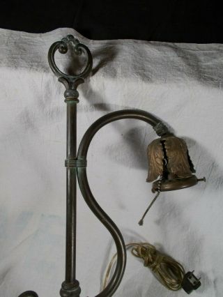 Vtg pullchain Socket Art Nouveau Bronze patina Electric Desk Lamp Table Lamp 4