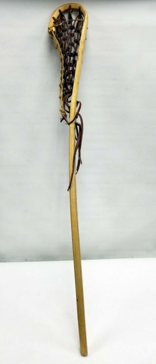 Vtg Antique Wooden Rawhide Leather Canadian Lacrosse Mfg Stick Indian 45 " Inch