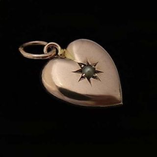 Antique Victorian 9ct Rose Gold & Pearl Heart Charm