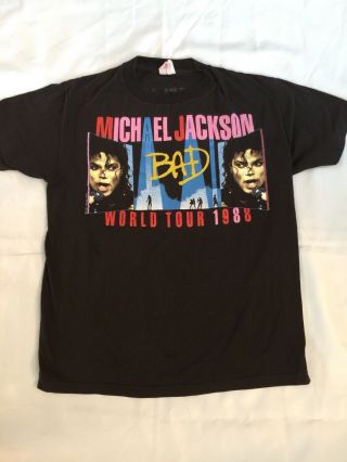 Rare Vintage Michael Jackson Bad World Tour 1988 T - Shirt Tee Size M (38 - 40)