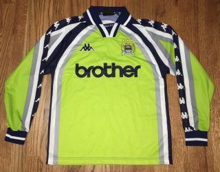 Vintage 1997 - 98 Manchester City Kappa Long Sleeve Small Green Jersey Goalie
