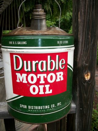 Rare Vintage Durable 5 Gallon Motor Oil Can Sae 30,  Spur Dist.  Co.  Nashville,  Tn