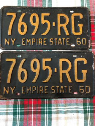 1960 Pair York State License Plates - Blue W/yellow/orange,  Vintage,  Classic
