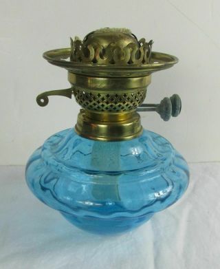 Antique Vintage Blue Glass Oil Lamp Font For Hanging Lamp Duplex Burner