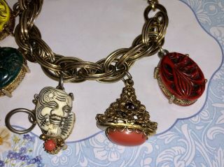 Vintage 1950’s SELRO SELINI 5 Charm Fob Asian Bracelet 8” Noh Mask 4