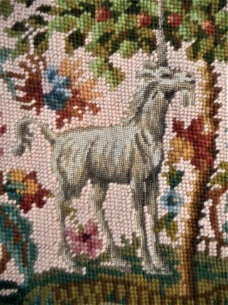 Unicorn In Captivity Vtg Cluny Floral Finished Completed Tapestry Needlepoint