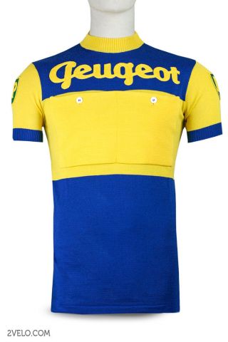 Peugeot Bp Blue / Yellow Vintage Wool Jersey,  Never Worn Xxl