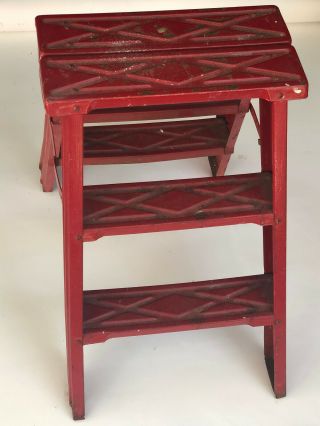 Vintage Folding 2 Step Metal Stepping Stool Ladder Fire Engine Red 23 " High
