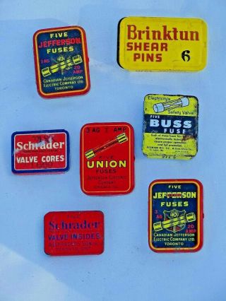 Vintage Auto Fuses Advertising Tin Jefferson Union Schrader Value Cores Brinktun