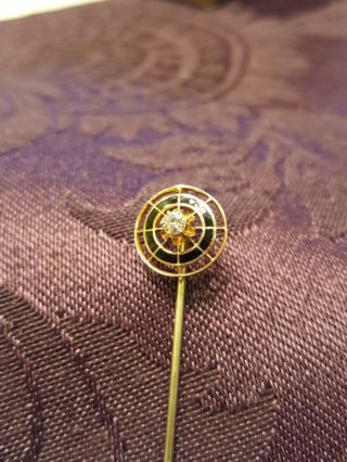 Antique 10k Gold Diamond Enamel Stick Pin