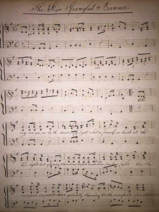 Rare 1821 Musical Manuscript By Oliver Shaw (1779 - 1848) Star Spangled Banner