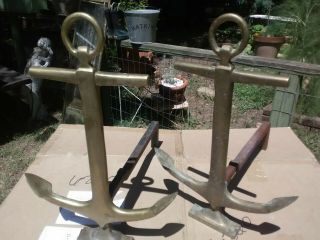 Vintage Antique Nautical Anchor Fireplace Andiron Solid Brass Hearth Fire Dogs
