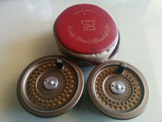 2 Vintage Fly Fishing Spools And Hardy Case.  Sage? Spools