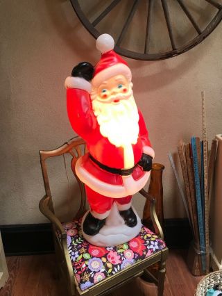 Vintage Blow Mold Santa Claus Waving Mittens 41” Empire Plastics Light Up 7