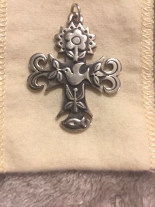 Vintage James Avery Sterling Silver Dove Flower Cross Pendant