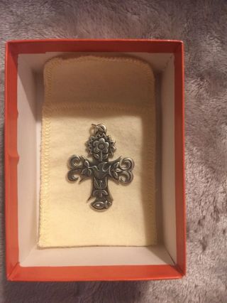 VINTAGE JAMES AVERY STERLING SILVER DOVE FLOWER CROSS PENDANT 5