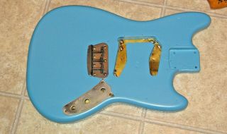 Vintage 1965 Fender Musicmaster Ii Body - Daphne Blue - W/ Bridge & Control Plate