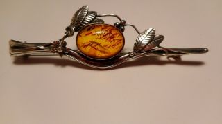 Antique Arts & Crafts Sterling Silver Brooch Set With Amber N5932