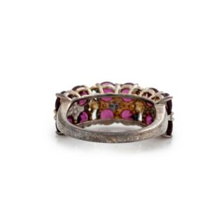 Antique Vintage Deco Style Sterling Silver Floral Pink Tourmaline Band Ring Sz 5 5