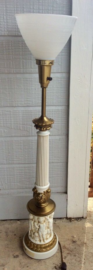 Vtg Stiffel Neo - Classical Mid - Century Column Torchiere Desk Table Lamp Mcm Shade