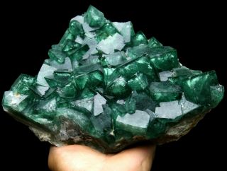 7.  4LB Rare Beauty Large Particles Green Cube Fluorite Crystal Mineral Specimen 3