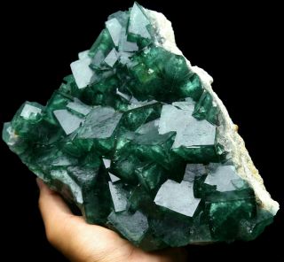 7.  4LB Rare Beauty Large Particles Green Cube Fluorite Crystal Mineral Specimen 4