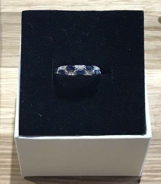 Vintage 18k White Gold Sapphire And Diamond Ring Band.