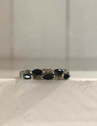 Vintage 18K White Gold Sapphire and Diamond Ring Band. 2