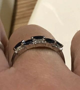 Vintage 18K White Gold Sapphire and Diamond Ring Band. 4