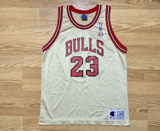 Rare Vintage Michael Jordan 23 Champion Jersey Nba Chicago Bulls Gold Youth14 - 16