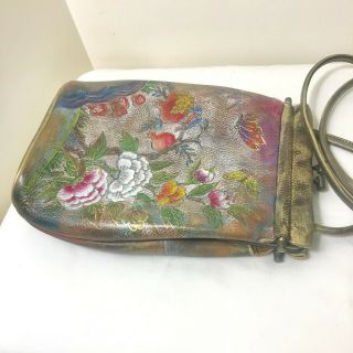 Vintage Jane Yoo Hand Painted Wearable Art Leather Shoulder Bag Purse Signed