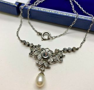 Vintage/antique Sterling Silver Art Deco Clear Stone/paste/pearl Drop Necklace