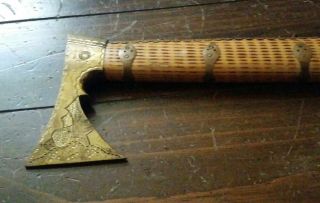 Vtg Polish Shepards Walking Cane Tomahawk Axe (brass) Wooden 34 " Length Antique