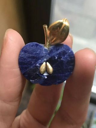 Vintage 18k Gold Lapis Lazuli Blue Gemstone Apple Pendant Charm Necklace Ring
