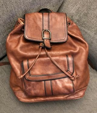 Fossil Vintage 1954 Brown Pebble Leather Backpack Keyper Drawstring Cinch Bag