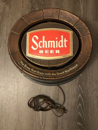 Vintage Rare Lighted Schmidt Beer Motion Rotating Barrel Beer Sign