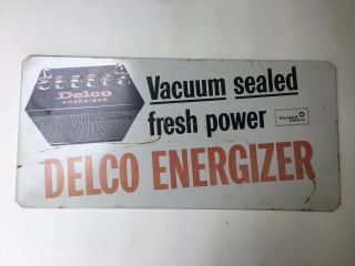 Vintage Delco Energizer Battery Metal Sign 20”x 9 1/2”