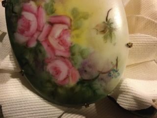 vintage lg signed,  dated 1963 hand painted on porcelain pin/brooch w pink roses 2