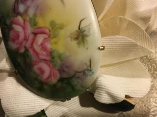 vintage lg signed,  dated 1963 hand painted on porcelain pin/brooch w pink roses 4