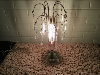 Vintage Art Deco Waterfall Electric Table Lamp W/crystal Prisms Complete