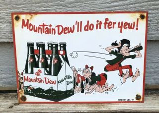 Vintage Mountain Dew Porcelain Sign,  Soda Pop,  Gas Station,  Fountain Dated 1961
