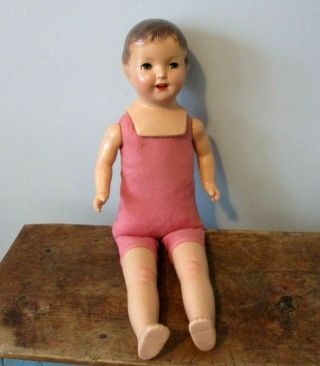 Vintage 1920s Composition Doll Pink Cloth Body Sleepy Eyes Crier 22 Inches Long