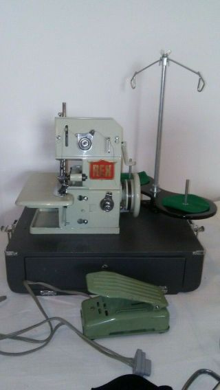 Rex Vintage Portable Industrial Slant Needle Sewing Machine W/ Table Case