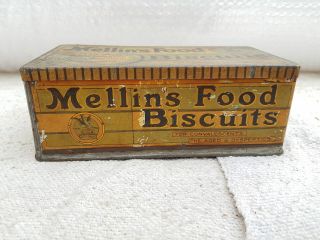 1930 ' s VINTAGE RARE MELLIN ' S FOOD BISCUITS ADV.  LITHO TIN BOX,  ENGLAND 2
