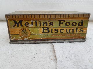 1930 ' s VINTAGE RARE MELLIN ' S FOOD BISCUITS ADV.  LITHO TIN BOX,  ENGLAND 3