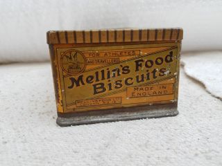 1930 ' s VINTAGE RARE MELLIN ' S FOOD BISCUITS ADV.  LITHO TIN BOX,  ENGLAND 5