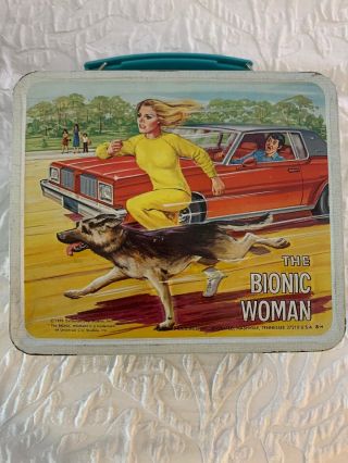 VINTAGE 1970 ' S ALADDIN THE BIONIC WOMAN METAL LUNCHBOX THERMOS 2