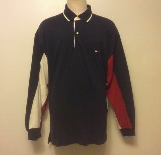 Vintage 1990s Tommy Hilfiger Block Flag Long Sleeve Polo Spell Out XL Shirt 2