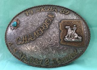 Vtg 1989 Arha Arizona Reining Horse Western Cowboy Champion Trophy Belt Buckle